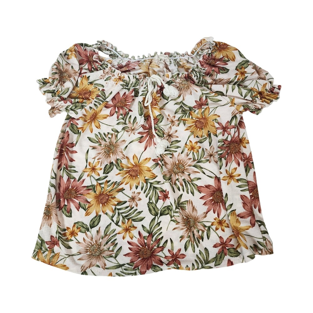 Joie de Vivre‎ Womens Floral Peasant Blouse M Sunflower Smocked Off Shoulder Top